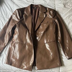 H&M Brown Faux Leather Blazer